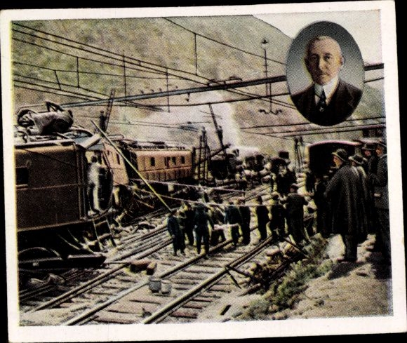 Obraz kolekcjonerski Okres powojenny nr 76, kwiecień 1924, dr hab. Carl Helfferich, wypadek kolejowy w Bellinzonie