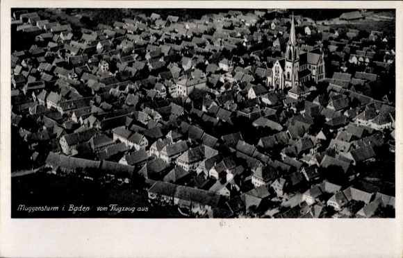 Postcard Muggensturm in Baden, aerial photograph