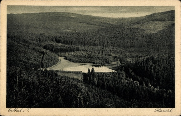 Postcard Erlbach in Vogtland, Flossteich in the Landesgemeindetal