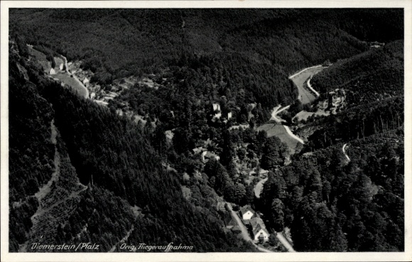 Postcard Diemerstein Frankenstein in the Palatinate, aerial photograph, Gasthaus Karl Schmitt