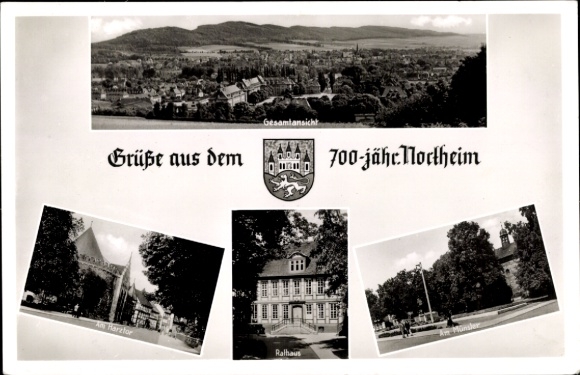 KP Northeim w Dolnej Saksonii, widok panoramiczny ratusza, Harzbor, 700 lat