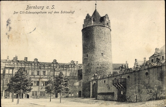 Postcard Bernburg an der Saale, Cill-Eulenspiegel Tower, castle, architecture