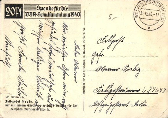 Artist Postcard Willrich, Wolfgang, Sergeant Helmut Arpke, Airborne Troops, Knight's Cross Recipient, VDA