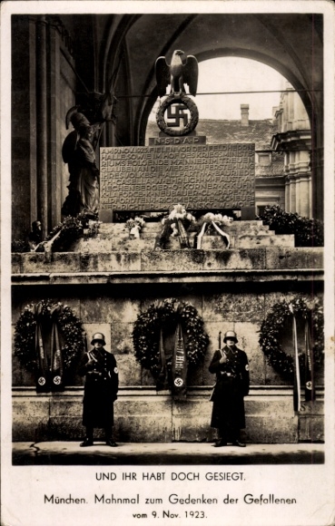 Postcard Munich, And you have won after all, memorial for November 9, 1923, SS guards of honor