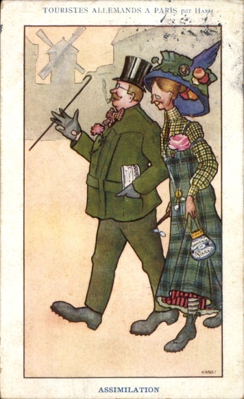 Artist Postcard Hansi, German Tourists in Paris