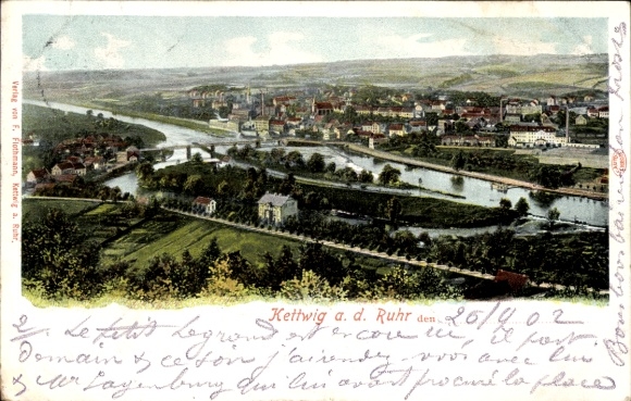 Ak Kettwig Essen im Ruhrgebiet, Panoramaansicht von Kettwig, Ruhr, Flusslandschaft, 