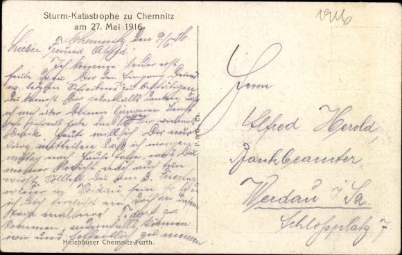 Postcard Chemnitz in Saxony, storm disaster on May 27, 1916