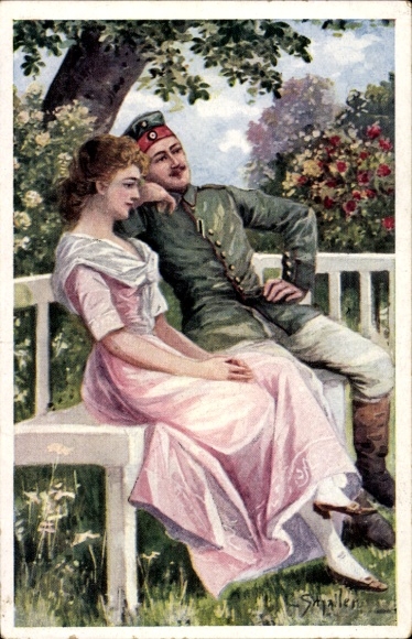 Artist Postcard Schaller, C., Love Chat, Soldiers' Love