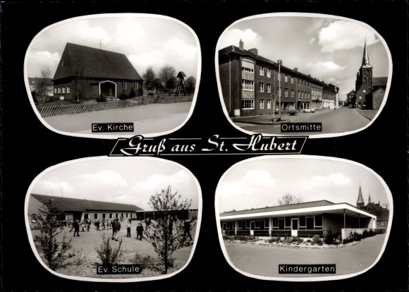 Ak Sankt Hubert Kempen am Niederrhein, Evangelische Kirche, Schule, Kindergarten, Ortsmitte