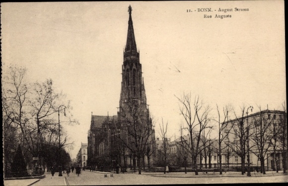 Postcard Bonn am Rhein, August Street, Church,