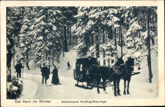 Postcard The Harz in Winter, Schlittenpost Harzburg Braunlage, Sleigh Team