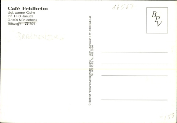 Postcard Mühlenbeck Mühlenbecker Land, Café Feldheim, exterior view, interior view, bar area, restaurant...