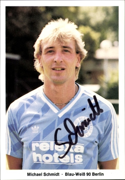 Autogrammkarte Fußballer Michael Schmidt, Blau Weiß 90 Berlin, Autogramm