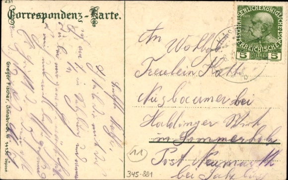Embossed Passepartout Postcard Maria Plain Bergheim in Salzburg, pilgrimage church, gentian, edelweiss
