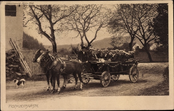Postcard Prince Otto von Hohenzollern-Sigmaringen, wedding guests on a horse-drawn carriage