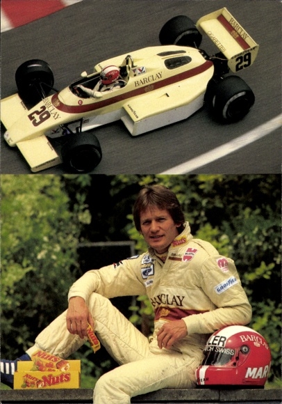 Postcard racing driver Marc Surer, Formula 1, Team Arrows, Barclay, Advertising Nuts