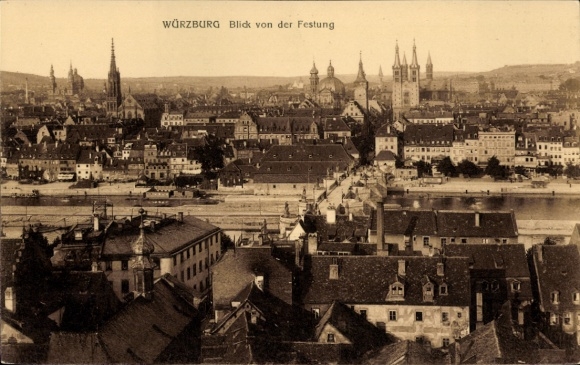 Picture PC Würzburg am Main Lower Franconia, city view, fortress, churches, historical architecture