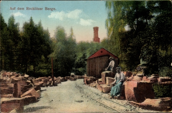 Postcard Rochlitz Sachsen, Rochlitzer Berg, Steinmetz Arbeiter