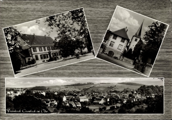 Postcard Franconian Crumbach in the Odenwald, inn, church tower, long shot
