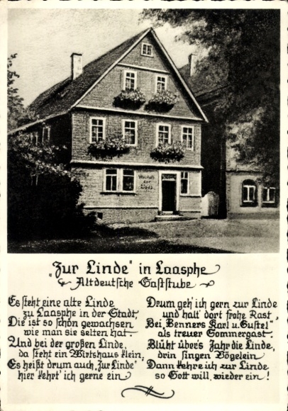 Poem Postcard Bad Laasphe North Rhine Westphalia, Zur Linde, Old German Restaurant