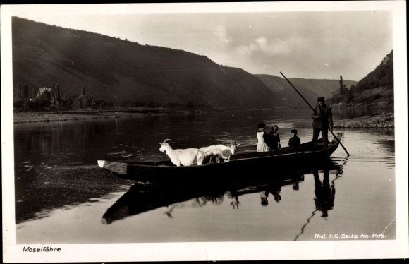 Postcard Moselle ferry, Moselle lot, goats