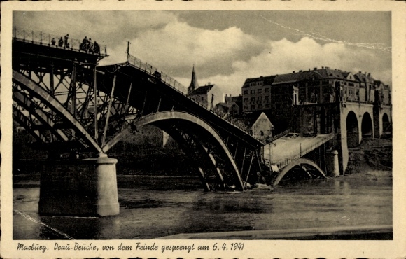 Ak Maribor Marburg Slowenien, Draubrücke vom Feinde gesprengt 1941, Kriegszerstörung II. WK