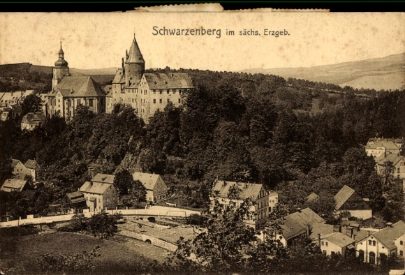 Postcard Schwarzenberg in the Ore Mountains Saxony, castle, house views