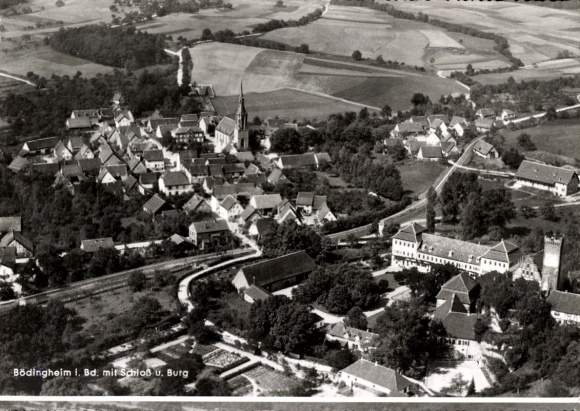 Ak Bödingheim Buchen in het Odenwald Baden, luchtfoto, kasteel, fort
