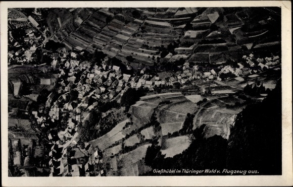 Postcard Gießübel in Thuringia, aerial view