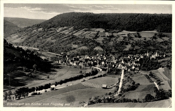 Ak Braunsbach in der Region Hohenlohe, Fliegeraufnahme