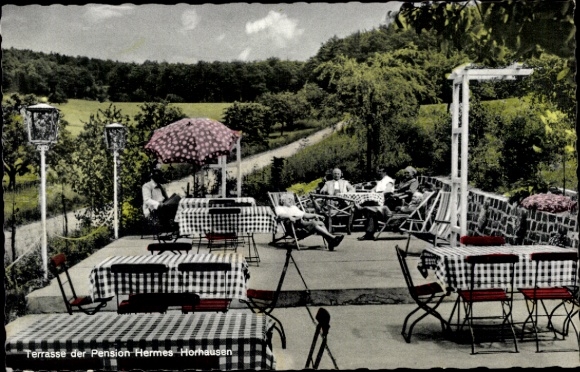 Postcard Horhausen in the Westerwald, terrace of the Pension Hermes