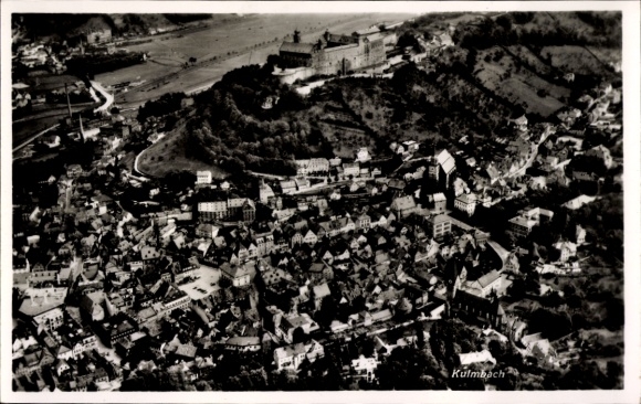 Postcard Kulmbach in Upper Franconia, aerial view of building, river view