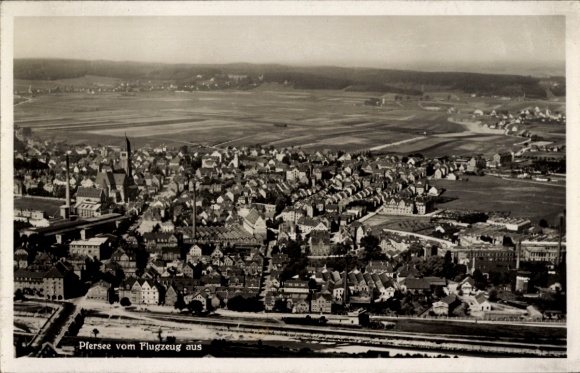 Postcard Pfersee Augsburg in Swabia, aerial view of buildings and landscape, photography