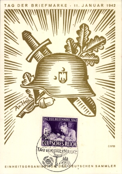 Kunstenaarsbriefkaart Axster Heudtlaß, Postzegeldag 1942, KdF