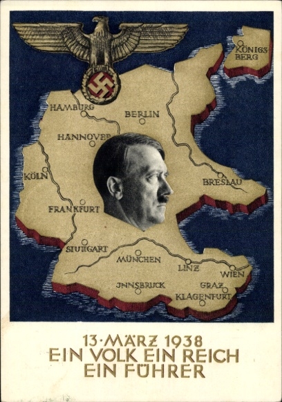 Postal stationery Postcard Klein, One People, One Reich, One Führer, Anschluss of Austria 1938, Greater Germany