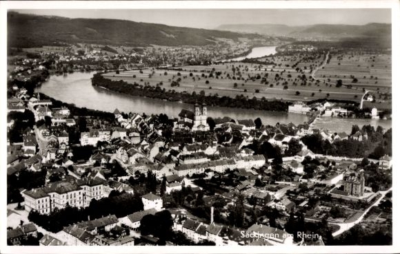 Postcard Bad Säckingen on the High Rhine, aerial photograph