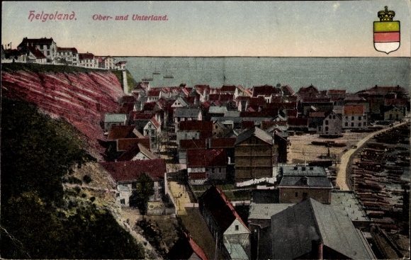 Postcard North Sea island Helgoland, Oberland and Unterland