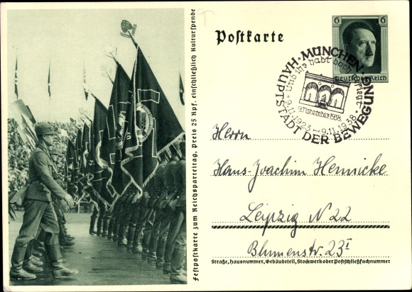 Postal stationery PC Nuremberg, Reich Party Rally 1937, Reich Labor Service, work men, RAD parade