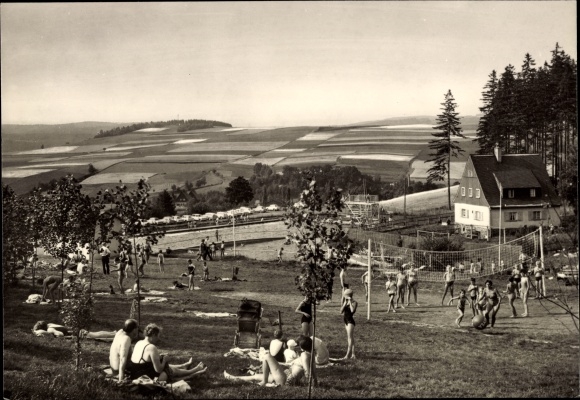 Postcard Raschau in the Ore Mountains, game in the summer pool