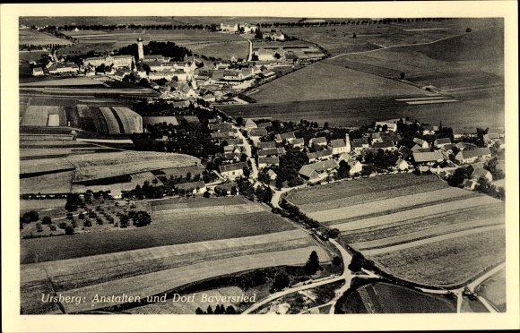 Ak Ursberg in Zwaben, instellingen en dorp Bayersried, luchtfoto