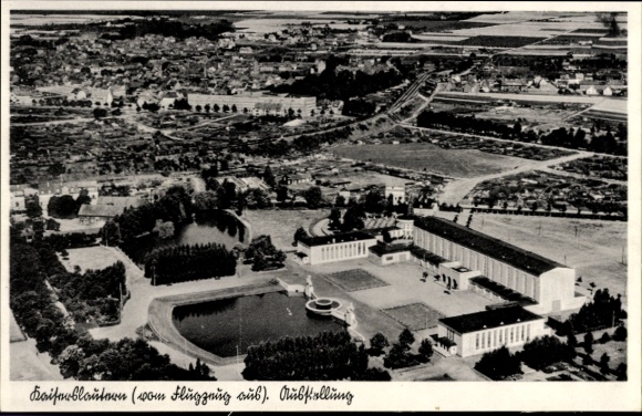 Postcard Kaiserslautern in the Palatinate, aerial photograph, exhibition