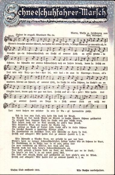 Song Postcard Anton Günther, snowshoe march, Erzgebirge dialect No. 54