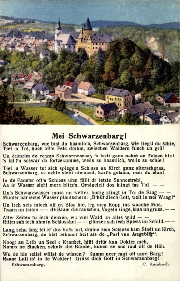 Postcard Schwarzenberg in the Ore Mountains Saxony, with view of the castle, nature, poem