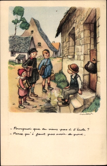 Artist Postcard Poulbot, National League against the Slums, Why don&#39;t you come to school