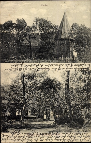Ansichtkaart Katharinenheerd Schiereiland Eiderstedt in Noord-Friesland, kerk, tuin
