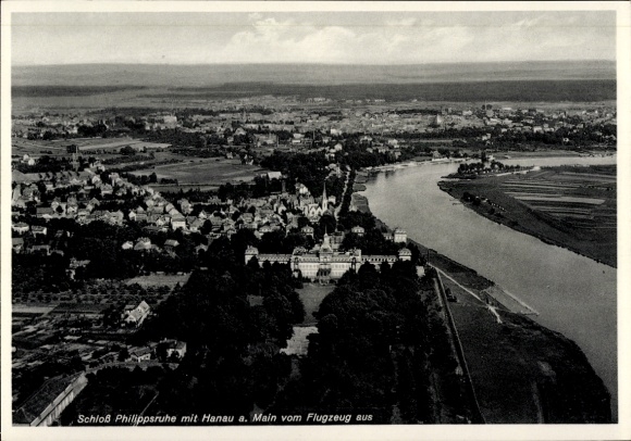 Ak Hanau am Main, Fliegeraufnahme, Schloss Philippsruhe