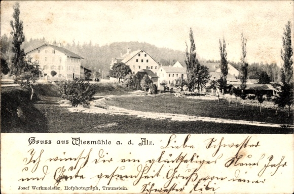 Postcard Wiesmühl on the Alz Engelsberg in Upper Bavaria, partial view