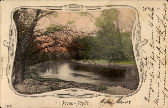 Ak Wien 2 Leopoldstadt Österreich, Landschaftsaufnahme, Prater-Jaylle, Bäume, Wasseroberfläche