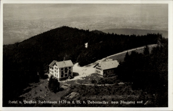 Postcard Blauen Badenweiler in the Black Forest, Hochblauen, aerial photograph, hotel and guesthouse