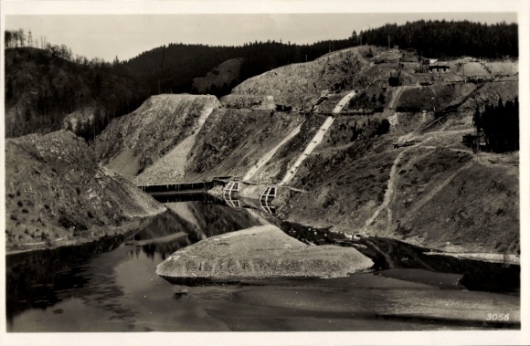 Postcard Saalburg in Thuringia, construction site of the Saale Dam